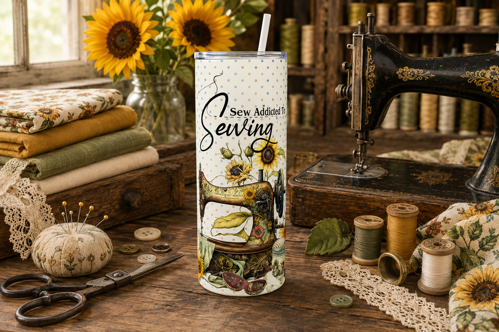 3 Sew Addicted To Sewing 20oz Stainless Steel Tumblers - 3 Tumblers Per Order