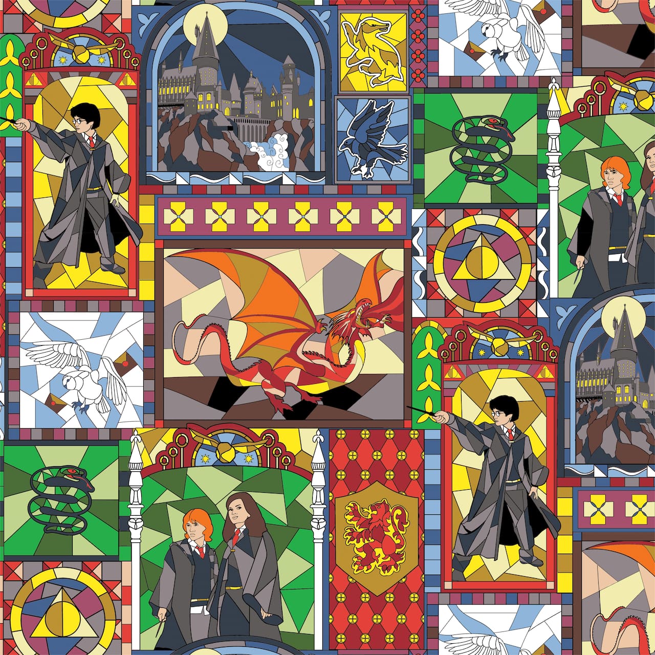 8 Yard Bolt Harry Potter Stained Glass - 100% Cotton 43/45" Wide - Wholesale