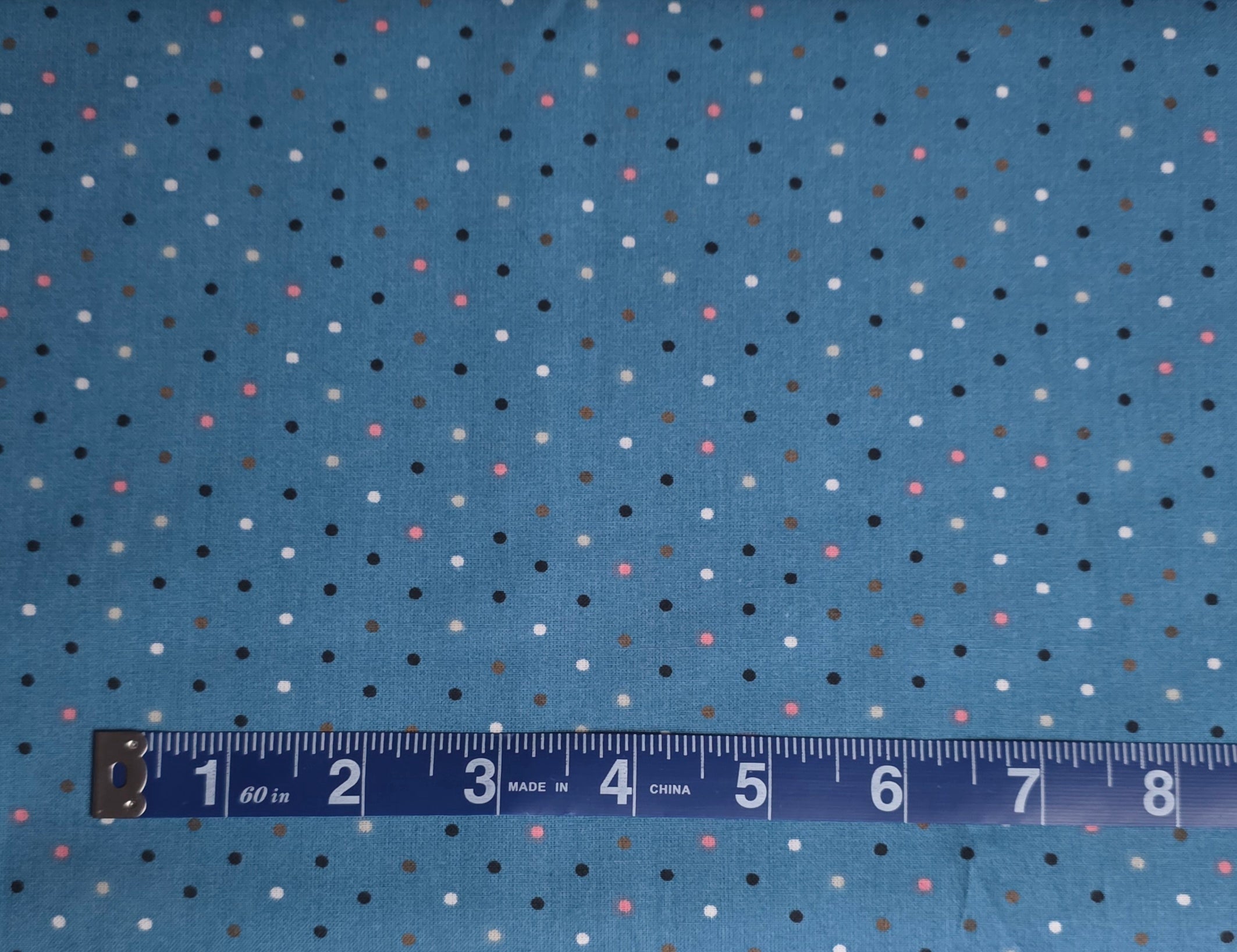 8 Yard Bolt - Multi Color Dots On Blue - Light Weight 100% Cotton - Quilters Showcase