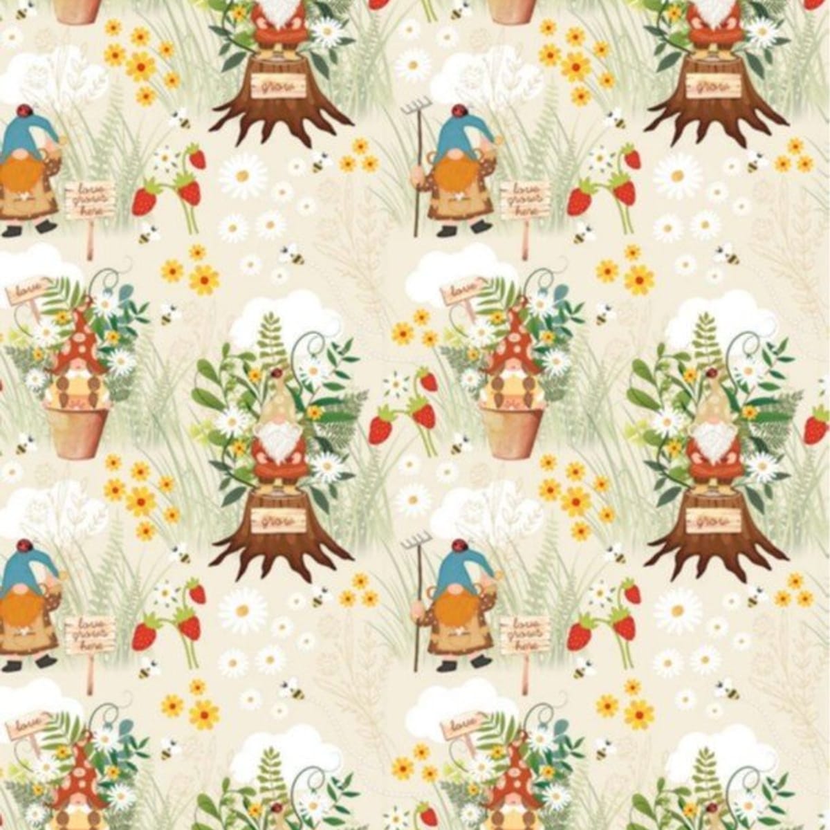 Springs Creative Novelty Garden Gnomes – 8 Yard Bolt – 100% Cotton