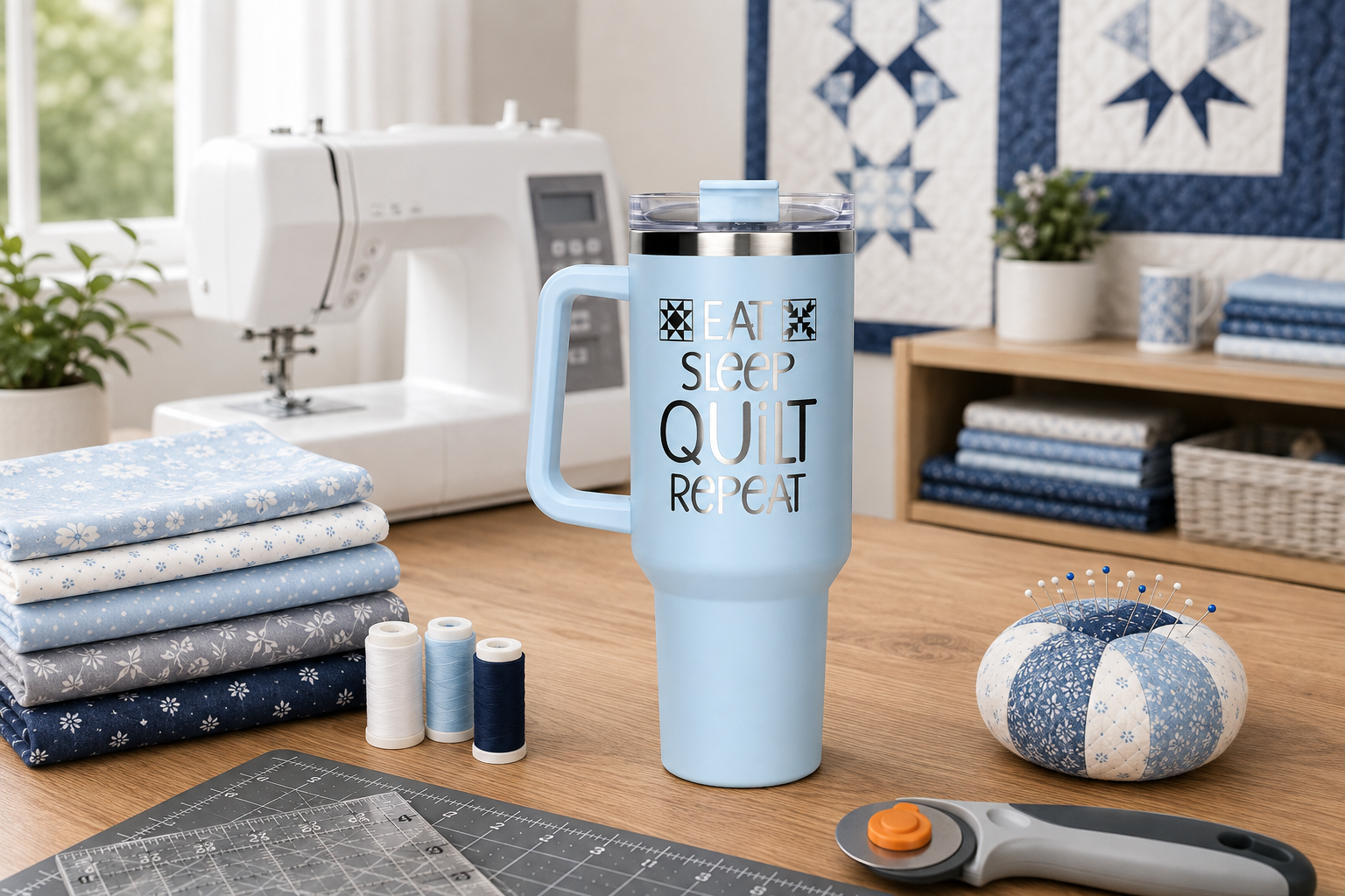 3 Eat Sleep Quilt Repeat 40oz Stainless Steel Tumblers - 3 Tumblers Per Order