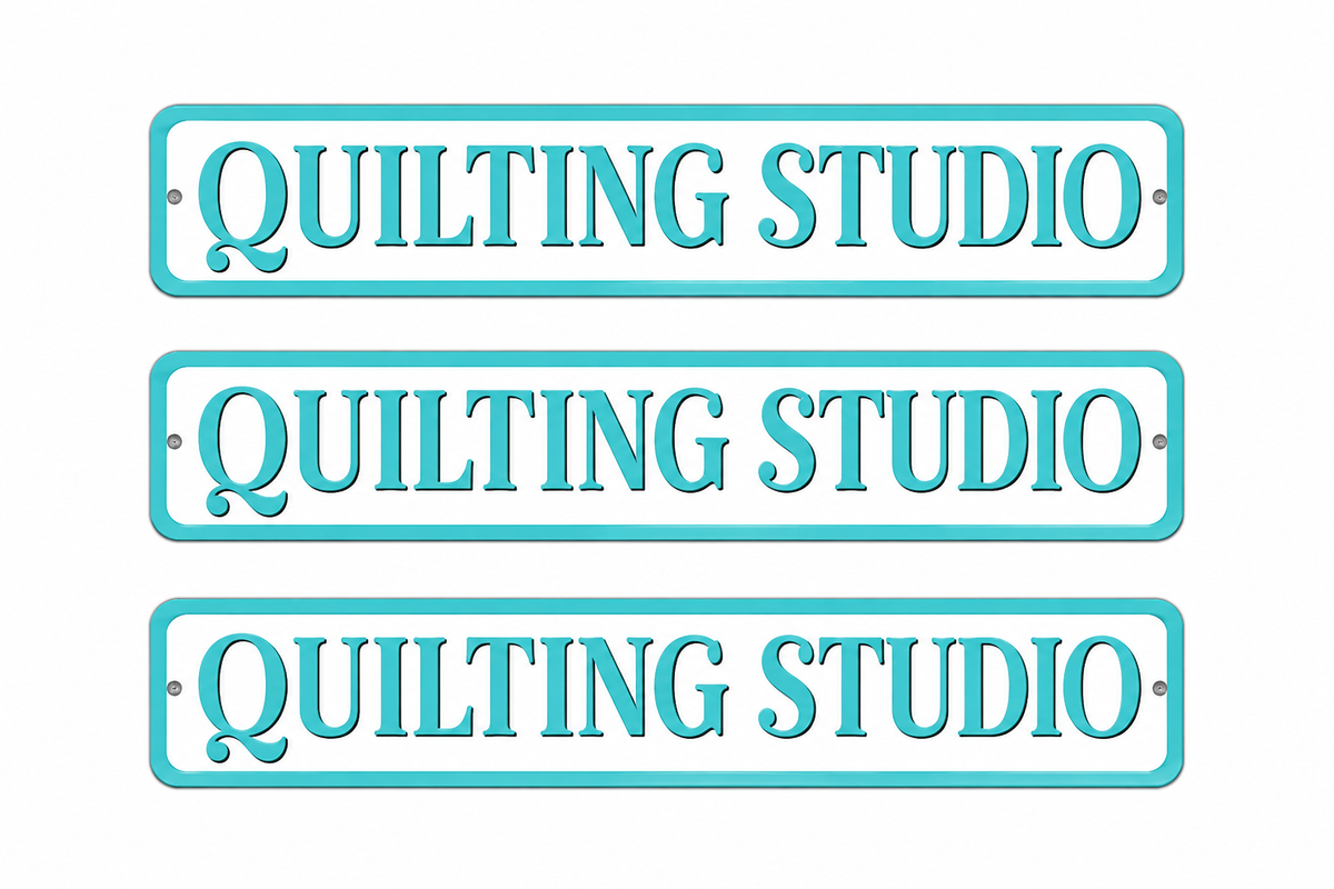 3 Quilting Studio Turquoise 4in x 18in Aluminum Signs - 3 Signs Per Order