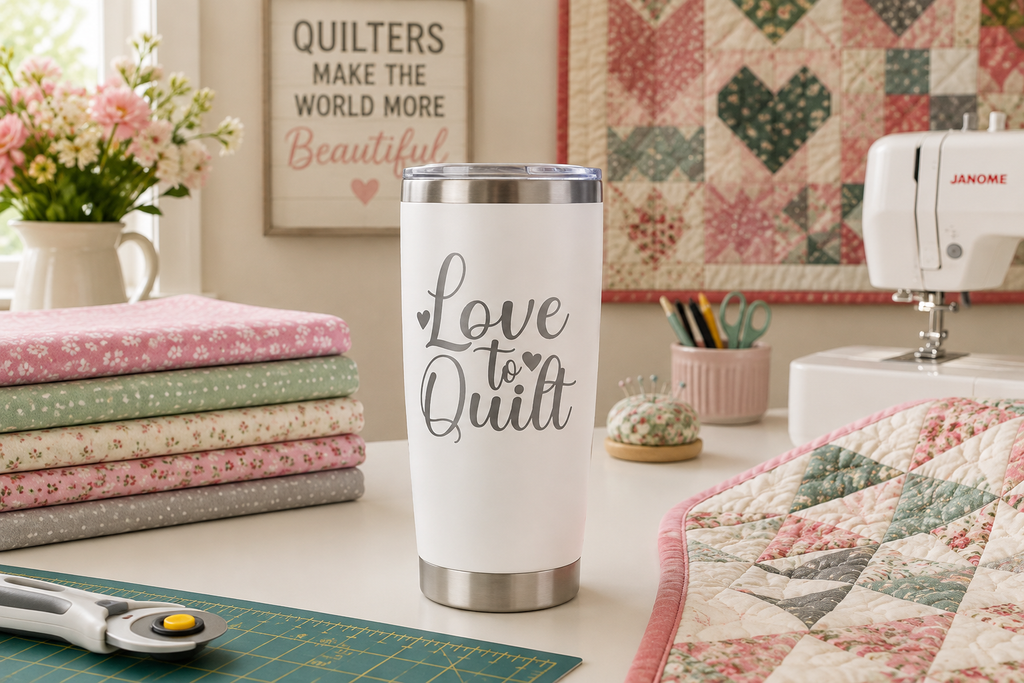3 Love To Quilt 20oz Stainless Steel Tumblers - 3 Tumblers Per Order