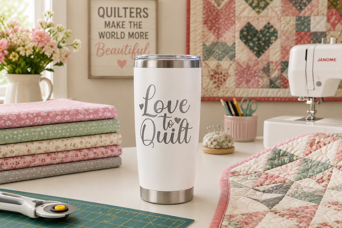 3 Love To Quilt 20oz Stainless Steel Tumblers - 3 Tumblers Per Order