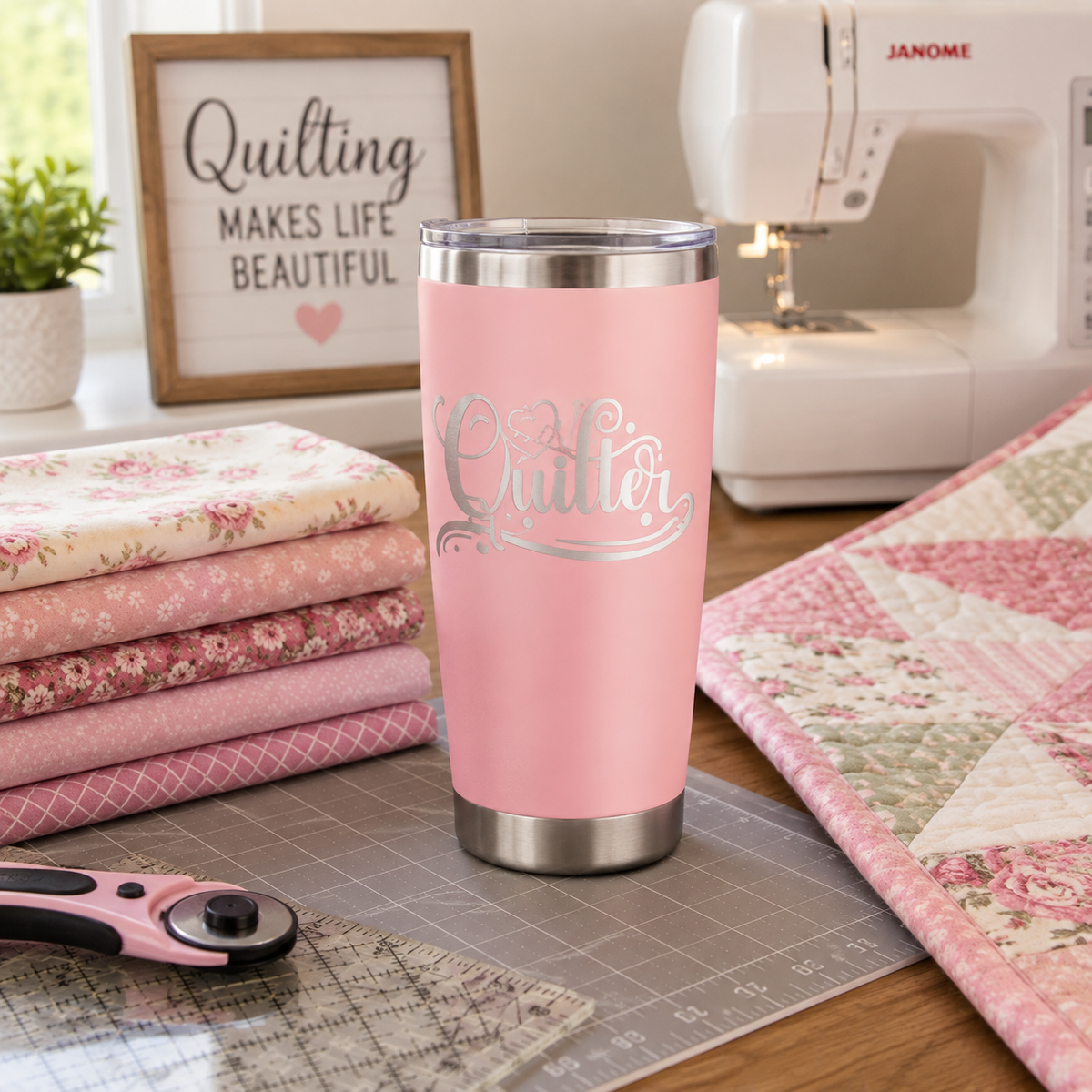 3 Quilter 20oz Stainless Steel Tumblers - 3 Tumblers Per Order