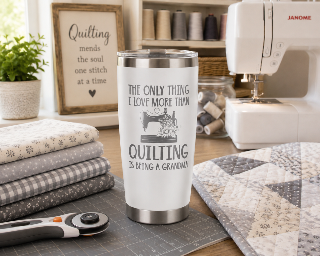 3 Quilting Grandma 20oz Stainless Steel Tumblers - 3 Tumblers Per Order