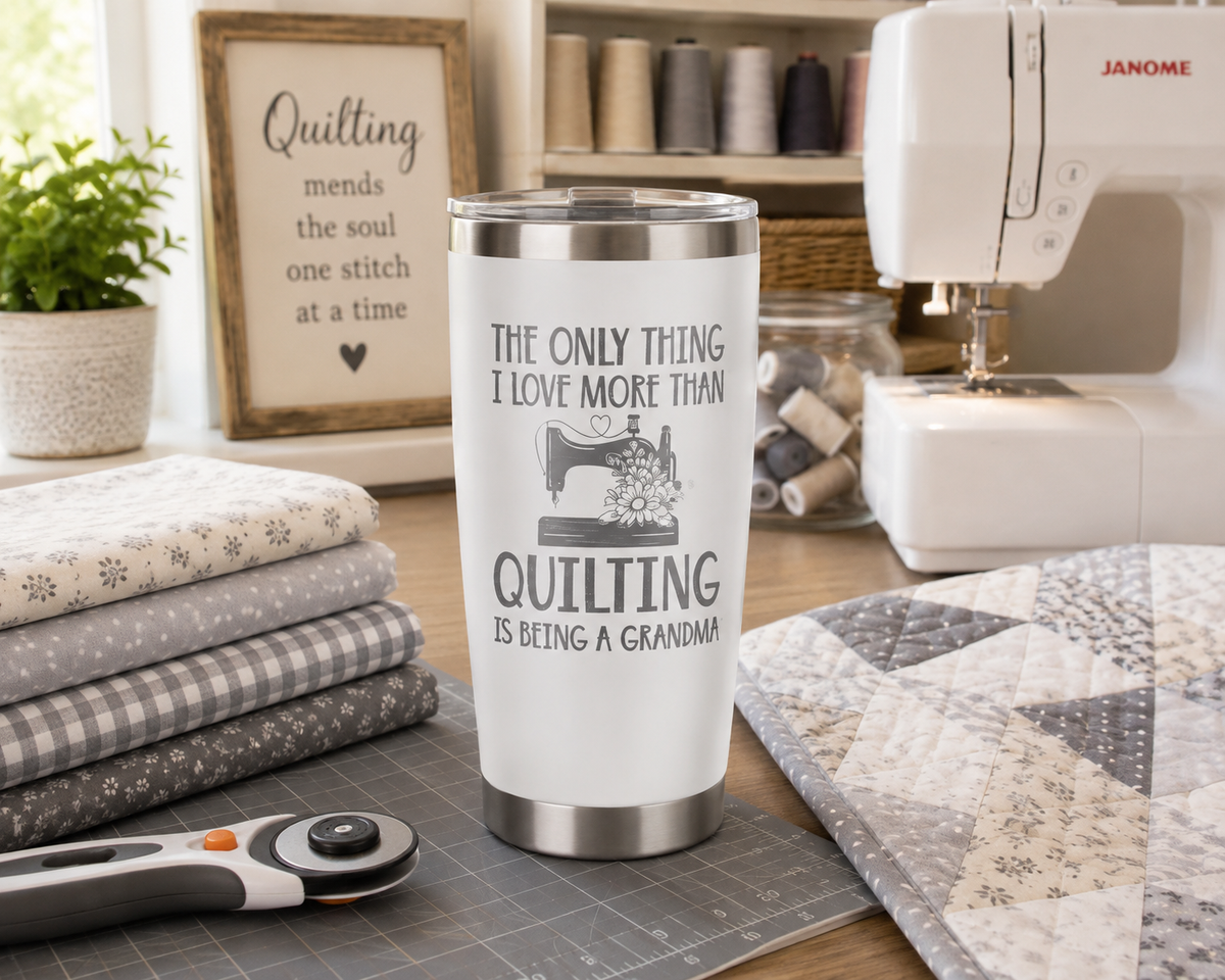 3 Quilting Grandma 20oz Stainless Steel Tumblers - 3 Tumblers Per Order