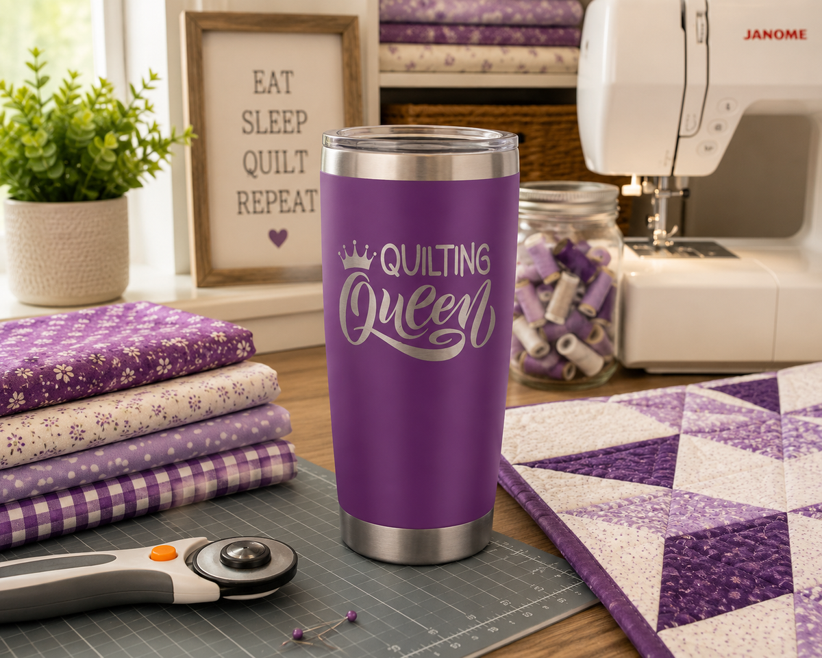 3 Quilting Queen 20oz Stainless Steel Tumblers - 3 Tumblers Per Order