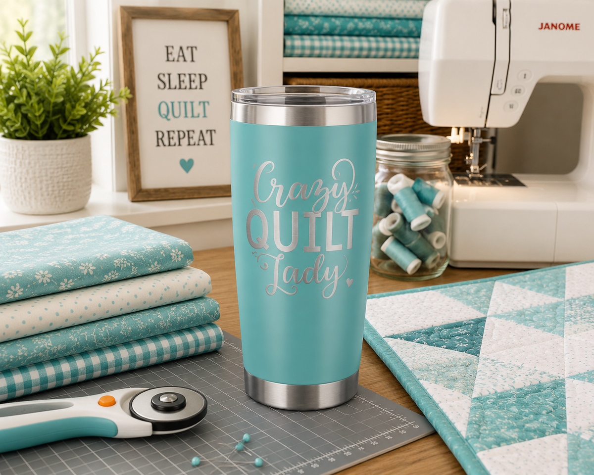 3 Crazy Quilt Lady 20oz Stainless Steel Tumblers - 3 Tumblers Per Order