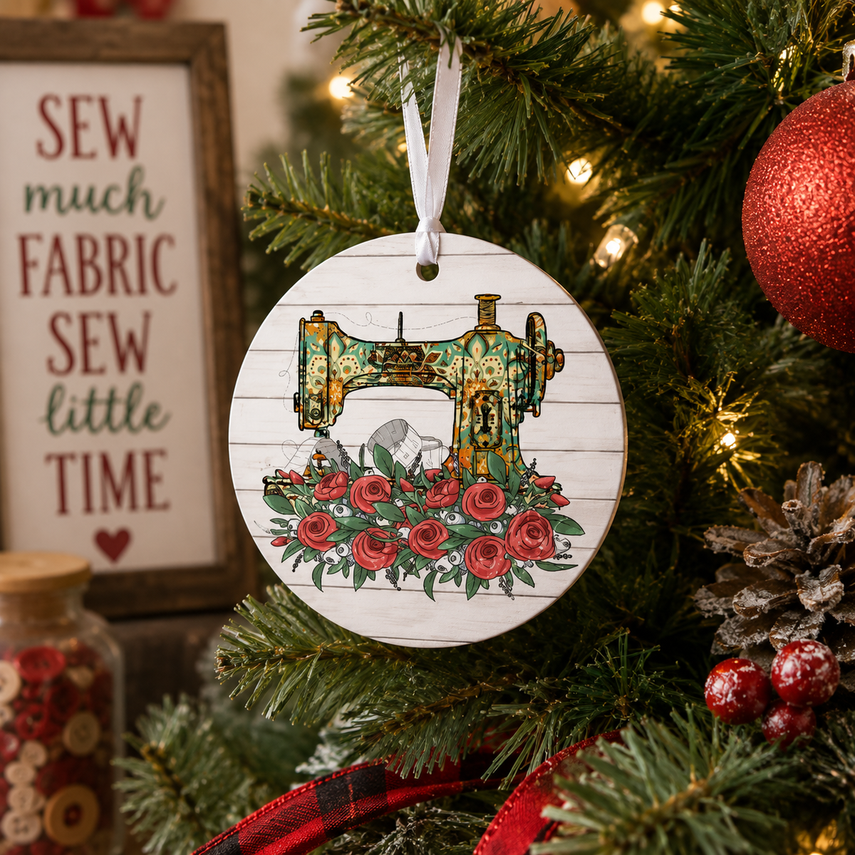 3 Sewing Machine With Roses Metal Ornaments - 3 Ornaments Per Order