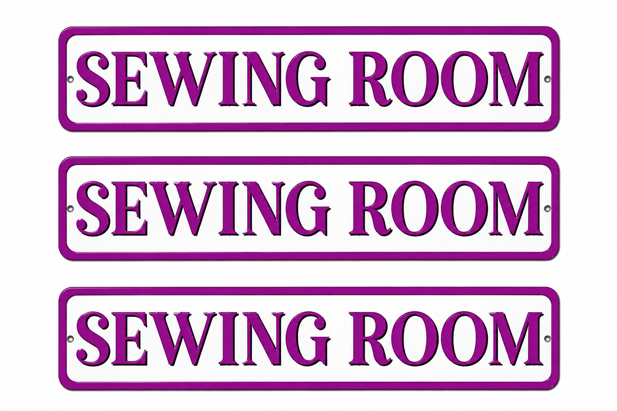 3 Sewing Room Purple 4in x 18in Aluminum Signs - 3 Signs Per Order
