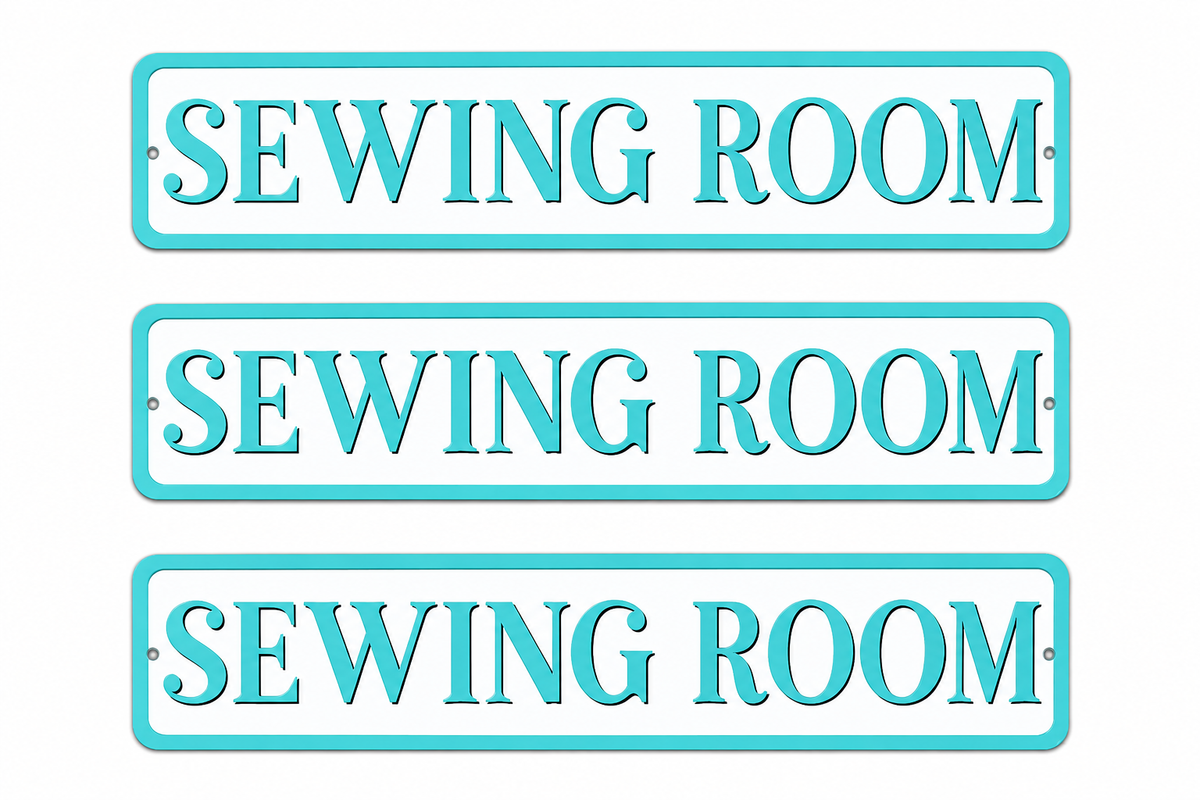 3 Sewing Room Turquoise 4in x 18in Aluminum Signs - 3 Signs Per Order