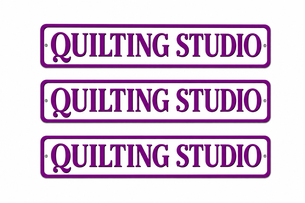 3 Quilting Studio Purple 4in x 18in Aluminum Signs - 3 Signs Per Order