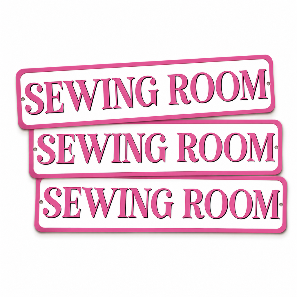 3 Sewing Room Pink 4in x 18in Aluminum Signs - 3 Signs Per Order