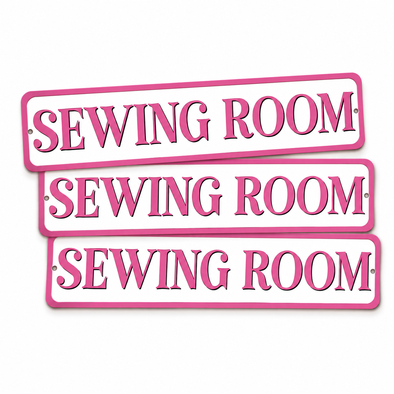 3 Sewing Room Pink 4in x 18in Aluminum Signs - 3 Signs Per Order