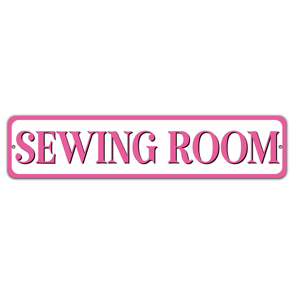 Sewing Room Pink 4in x 18in Aluminum Sign