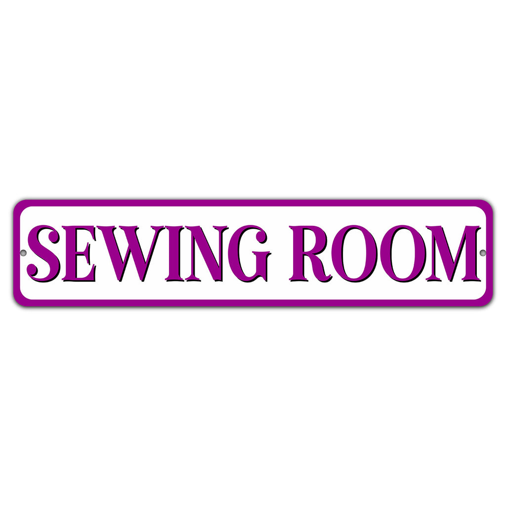 Sewing Room Purple 4in x 18in Aluminum Sign