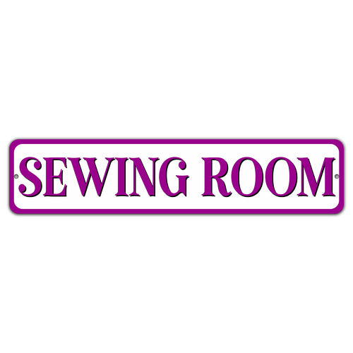 Sewing Room Purple 4in x 18in Aluminum Sign