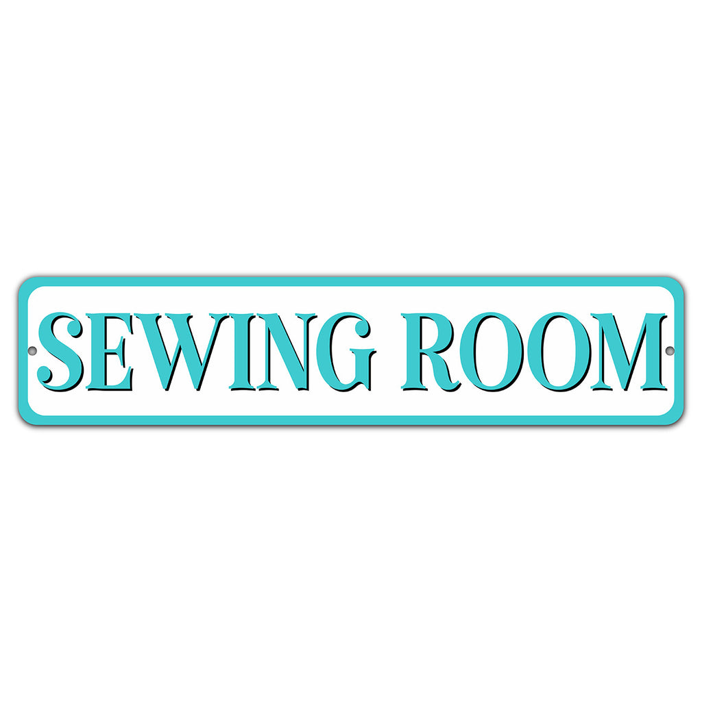 Sewing Room Turquoise 4in x 18in Aluminum Sign