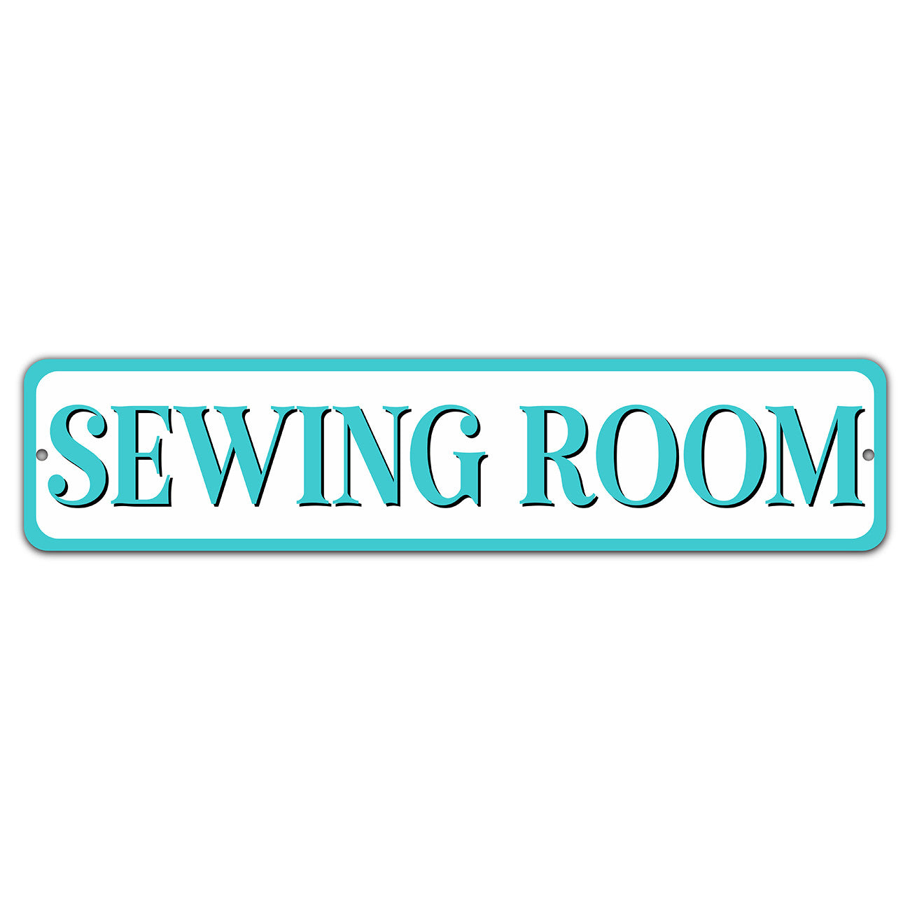 Sewing Room Turquoise 4in x 18in Aluminum Sign