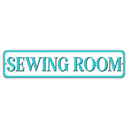 Sewing Room Turquoise 4in x 18in Aluminum Sign