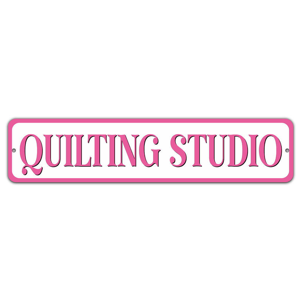 Quilting Studio Pink 4in x 18in Aluminum Sign