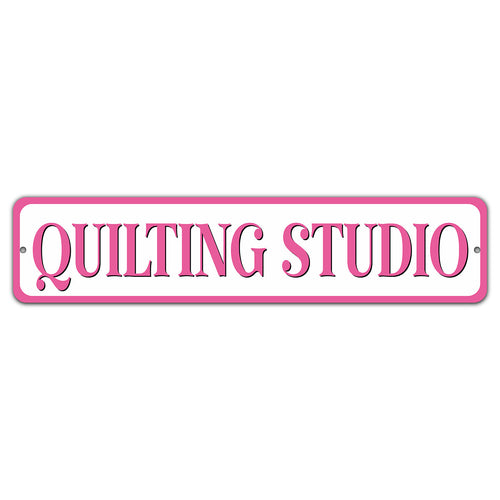 Quilting Studio Pink 4in x 18in Aluminum Sign