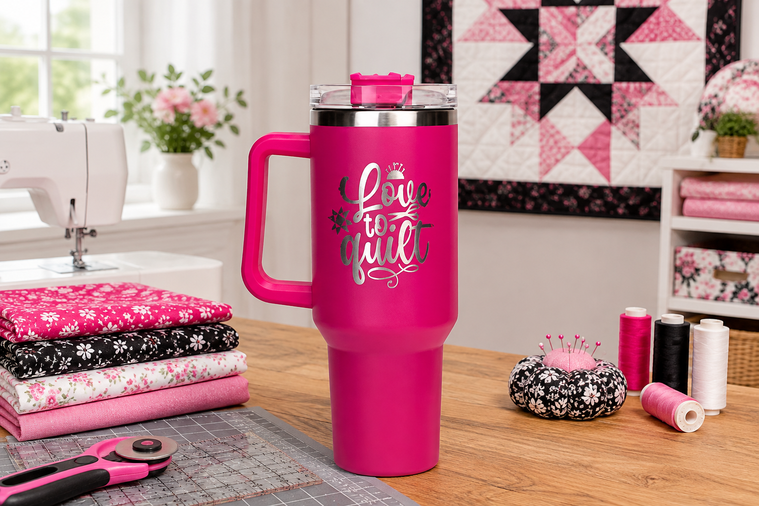 3 Love To Quilt 40oz Stainless Steel Tumblers - 3 Tumblers Per Order