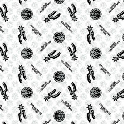 10 Yard Bolt San Antonio Spurs NBA Basketball White Logo Allover - 100% Cotton 43/45" Wide - Wholesale