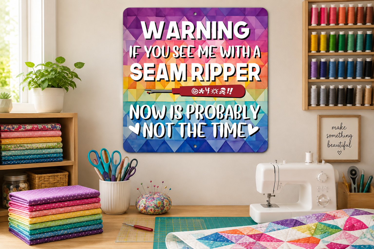 3 Seam Ripper Warning 12in x 12in Aluminum Signs - 3 Signs Per Order