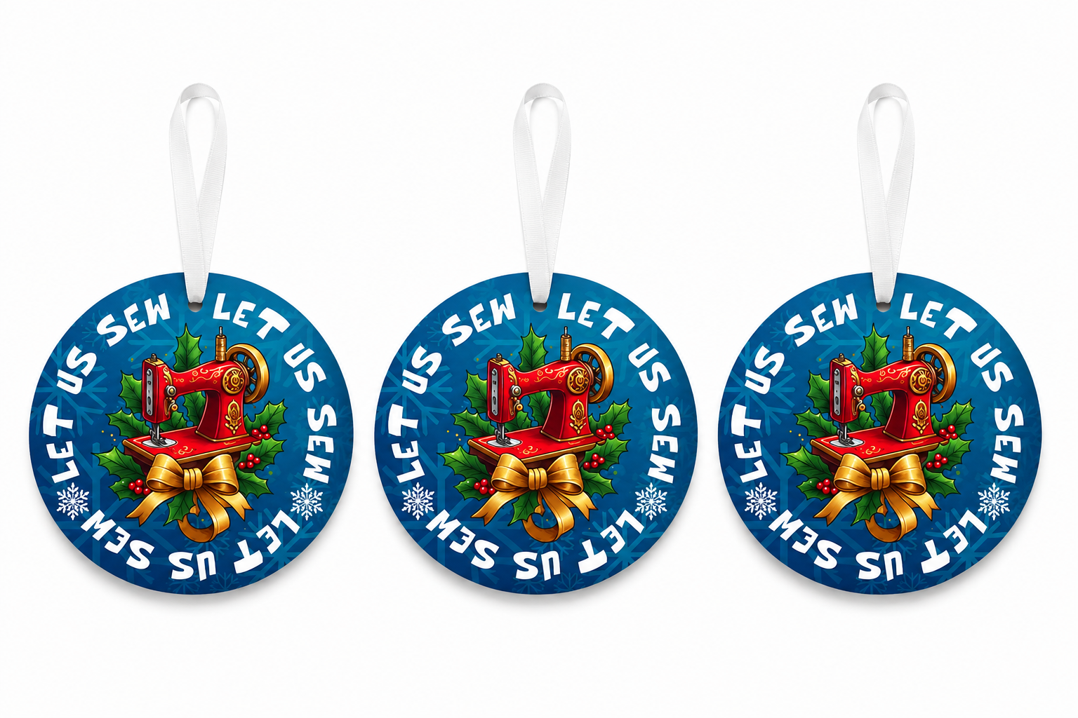 3 Let Us Sew Metal Ornaments - 3 Ornaments Per Order