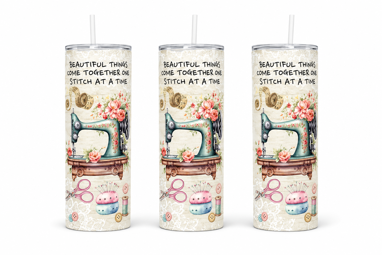3 One Stitch At a Time 20oz Stainless Steel Tumblers - 3 Tumblers Per Order