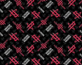 10 Yard Bolt Houston Rockets NBA Basketball Black Logo Allover - 100% Cotton 43/45" Wide - Wholesale
