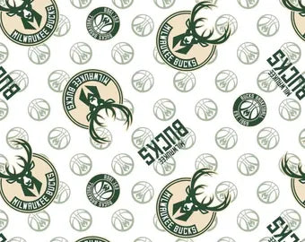 10 Yard Bolt Milwaukee Bucks NBA Basketball White Logo Allover - 100% Cotton 43/45" Wide - Wholesale