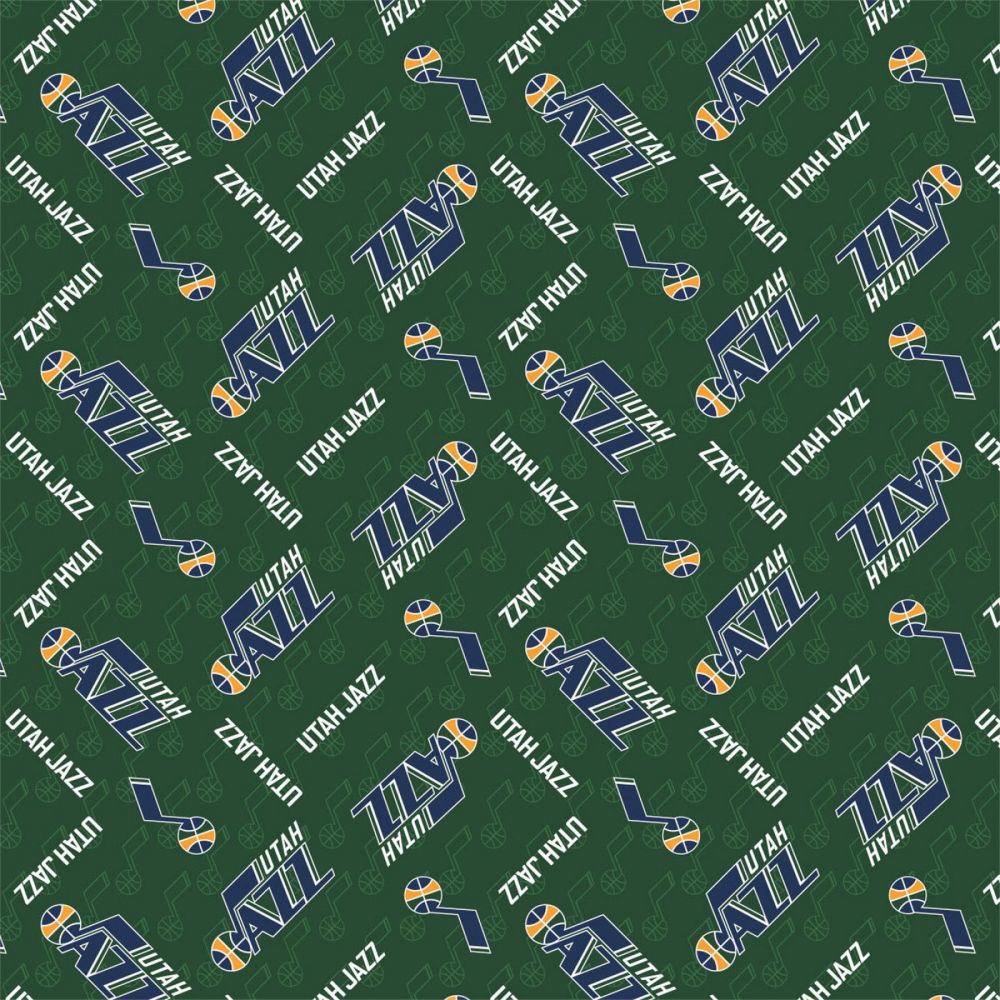 10 Yard Bolt Utah Jazz NBA Basketball Green Logo Allover - 100% Cotton 43/45" Wide - Wholesale