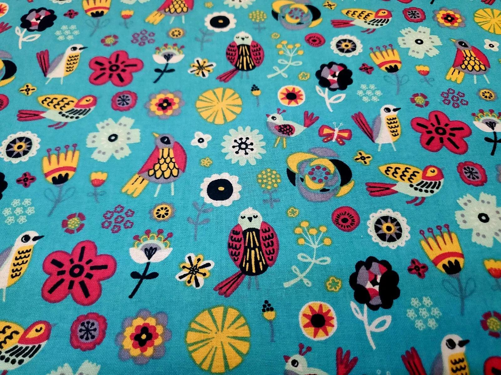 8 Yard Bolt Camelot Birds and Flowers on Turquoise - 100% Cotton 43/45" Wide - Wholesale